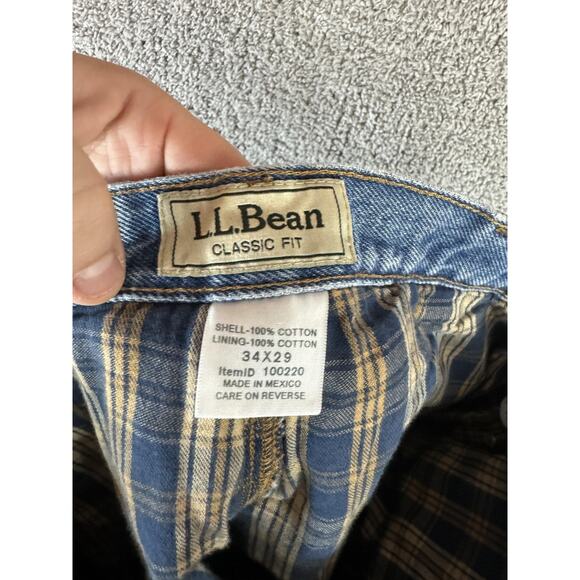 L.L.Bean Jeans Mens 34x29 Light Wash Blue Classic Fit Flannel Lined Plaid Warm - Picture 13 of 16